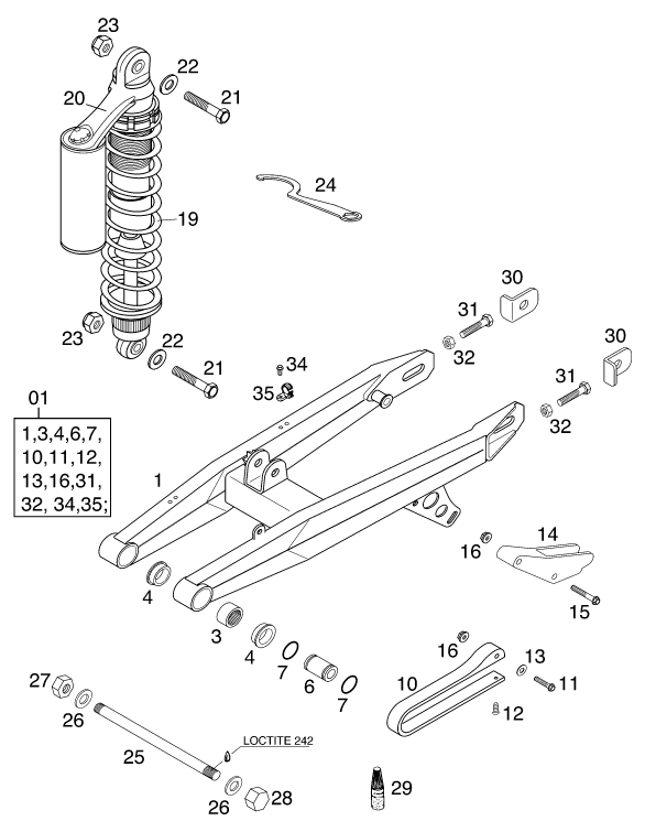 Sprängskiss: Swing Arm – KTM 60 SX 2000