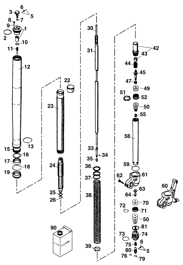 Sprängskiss: Front Fork, Triple Clamp – KTM 380 EXC 2000