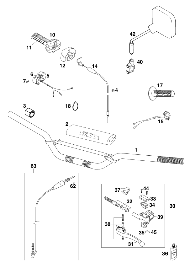 Sprängskiss: Handlebar, Controls – KTM 200 EXC 2000