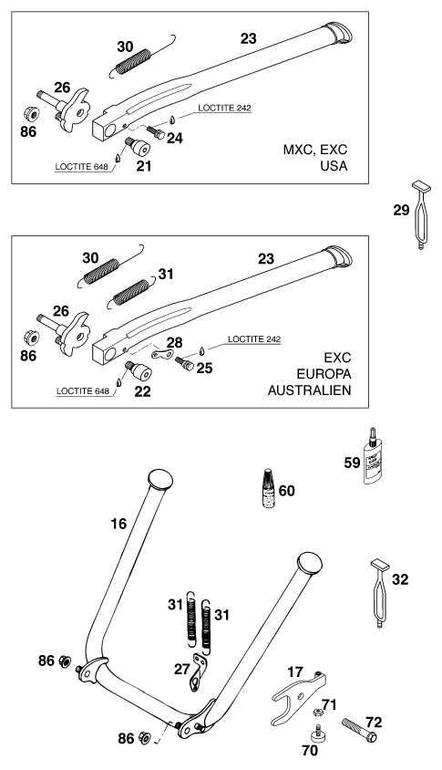 Sprängskiss: Side / Center Stand – KTM 380 EXC 2000