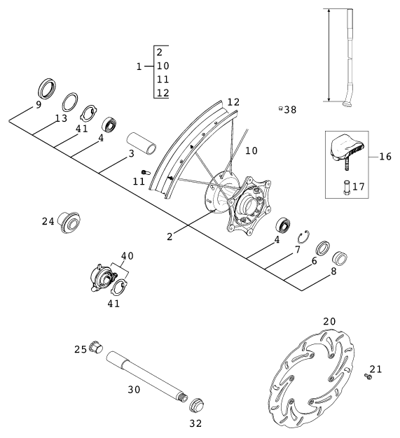 Sprängskiss: Front Wheel – KTM 380 EXC 2000
