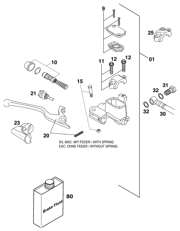 Sprängskiss: Front Brake Control – KTM 380 EXC 2000