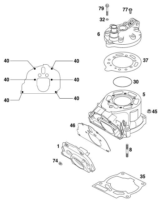 Sprängskiss: Cylinder – KTM 200 EXC 2000