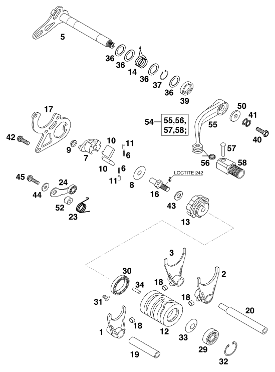 Sprängskiss: Shifting Mechanism – KTM 200 EXC 2000
