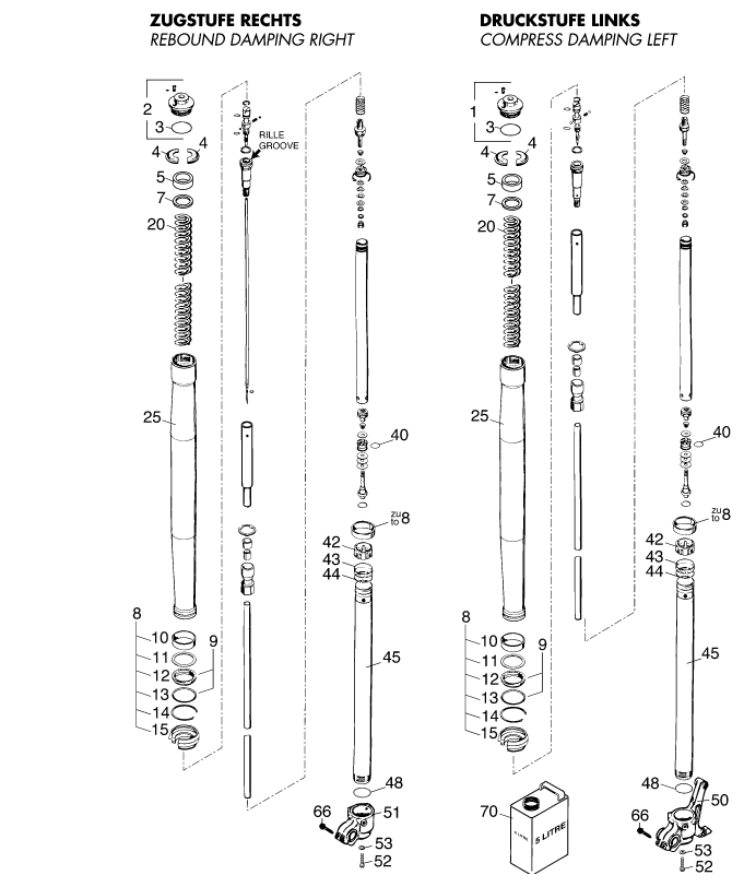 Sprängskiss: Front Fork, Triple Clamp – KTM 125 EXE 100 2000