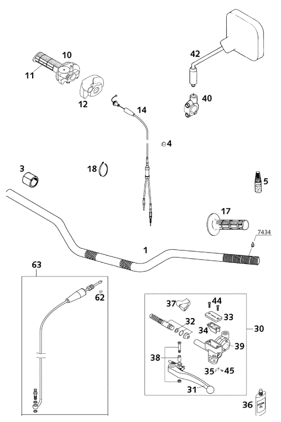 Sprängskiss: Handlebar, Controls – KTM 125 EXE 100 2000