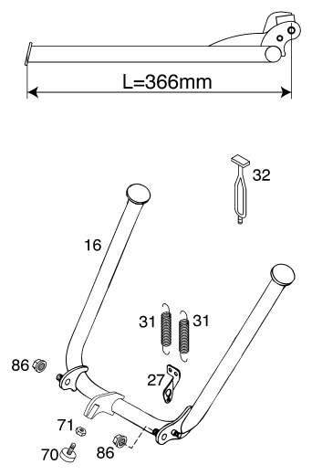 Sprängskiss: Side / Center Stand – KTM 125 EXE 100 2000