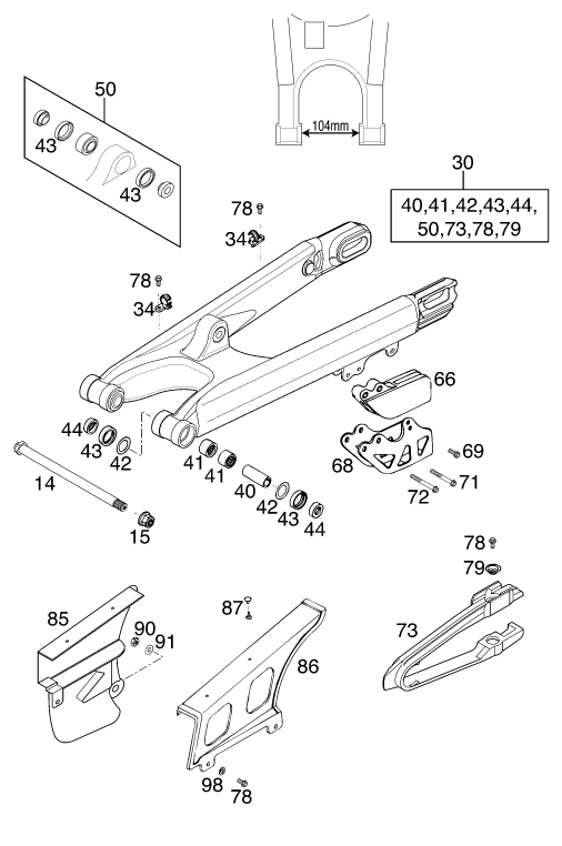 Sprängskiss: Swing Arm – KTM 125 EXE 100 2000