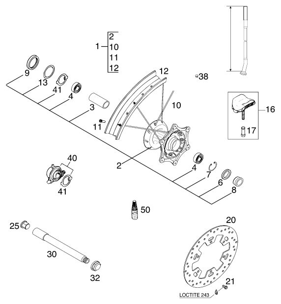 Sprängskiss: Front Wheel – KTM 125 EXE 100 2000