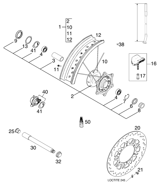 Sprängskiss: Front Wheel – KTM 125 EXE 100 2001