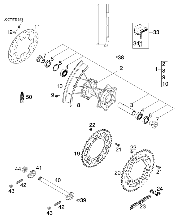 Sprängskiss: Rear Wheel – KTM 125 EXE 100 2000