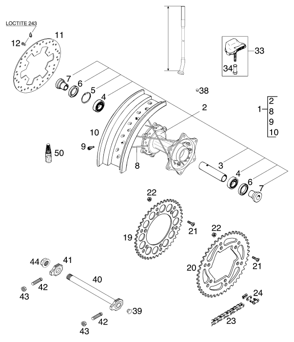 Sprängskiss: Rear Wheel – KTM 125 SUPERMOTO 100 2000