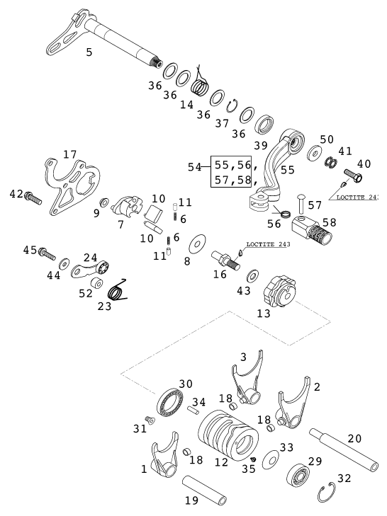 Sprängskiss: Shifting Mechanism – KTM 125 SUPERMOTO 100 2001