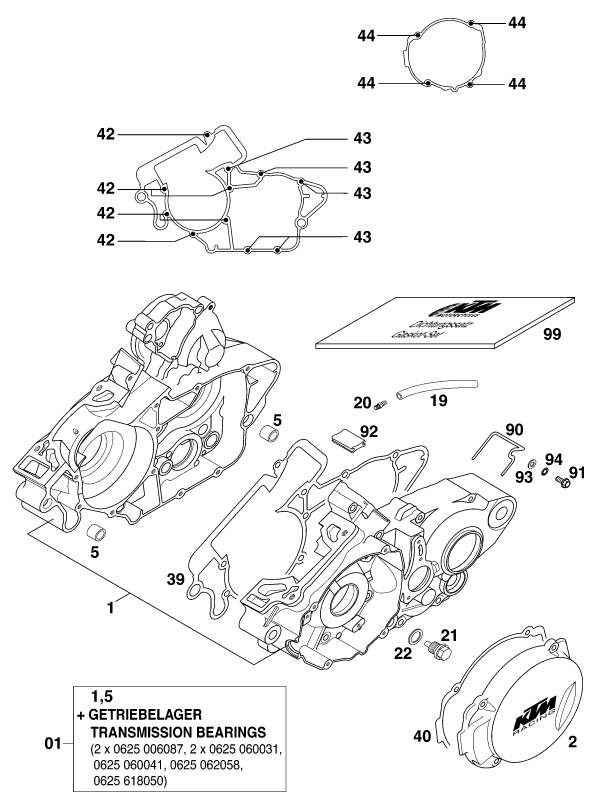 Sprängskiss: Engine Case – KTM 200 EXC - GS 8kW 2000