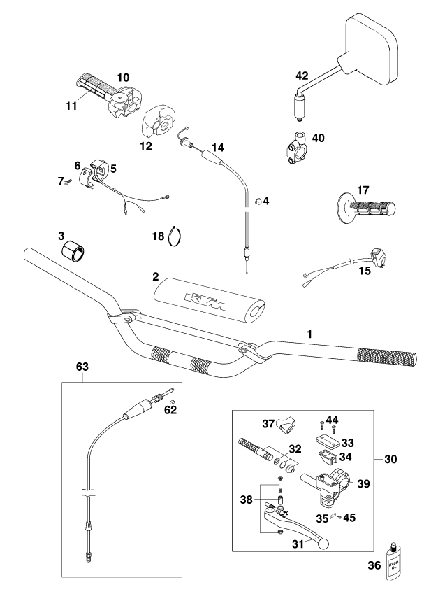 Sprängskiss: Handlebar, Controls – KTM 380 EXC 2000