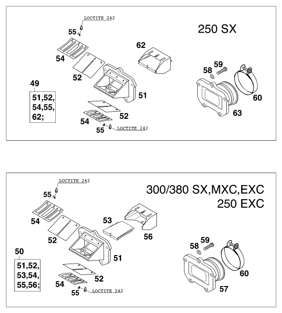 Sprängskiss: Reed Valve Case – KTM 380 MXC 2000