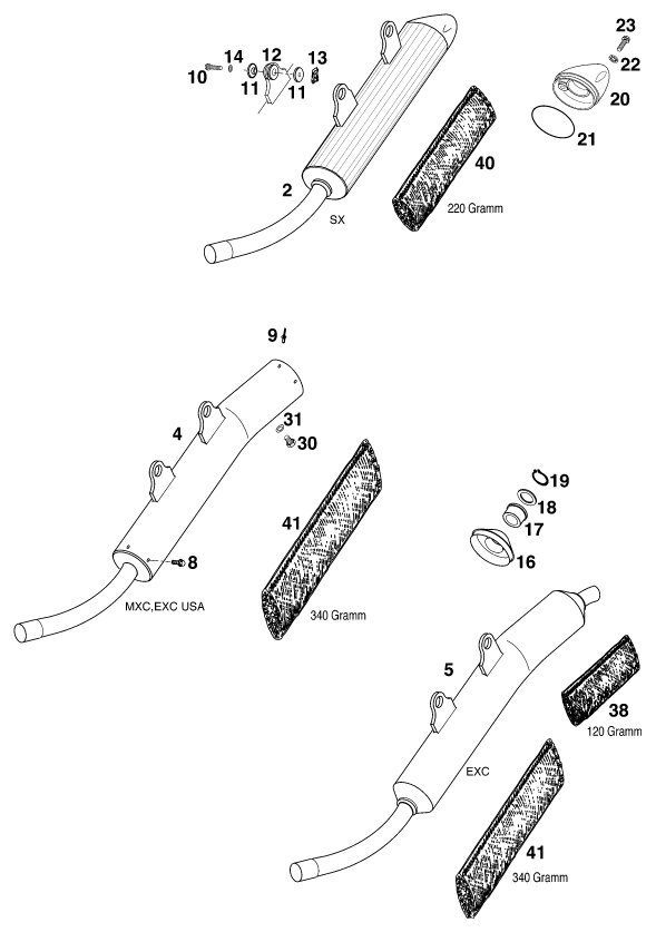 Sprängskiss: Exhaust System – KTM 380 EXC 2000