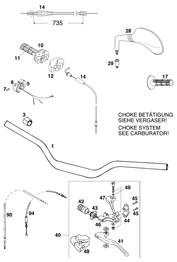 Sprängskiss: Handlebar, Controls – KTM 620 SC 2000