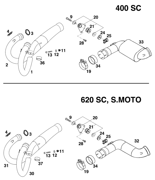 Sprängskiss: Exhaust System – KTM 620 SC 2000