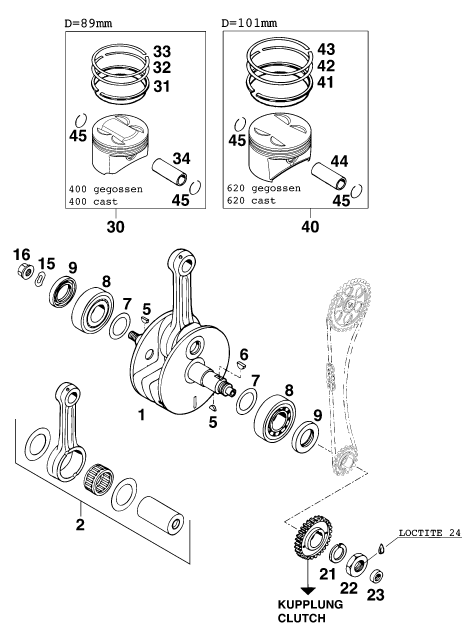 Sprängskiss: Crankshaft, Piston – KTM 620 SUP-COMP 20kW