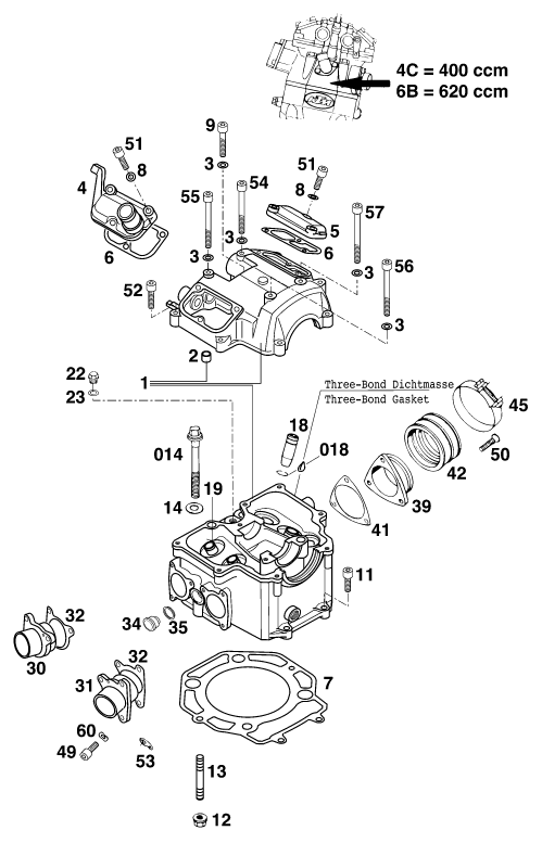 Sprängskiss: Cylinder Head – KTM 620 SUP-COMP 20kW
