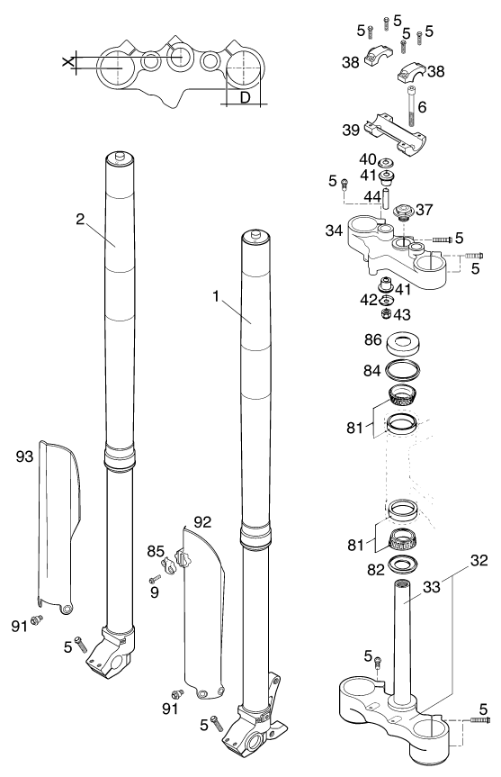 Sprängskiss: Front Fork, Triple Clamp – KTM 640 LC4-E SILBER/18,5Lt 2000