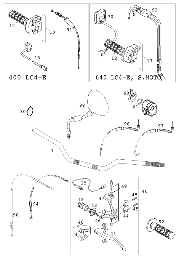 Sprängskiss: Handlebar, Controls – KTM 640 LC4-E SILBER/18,5Lt 2000