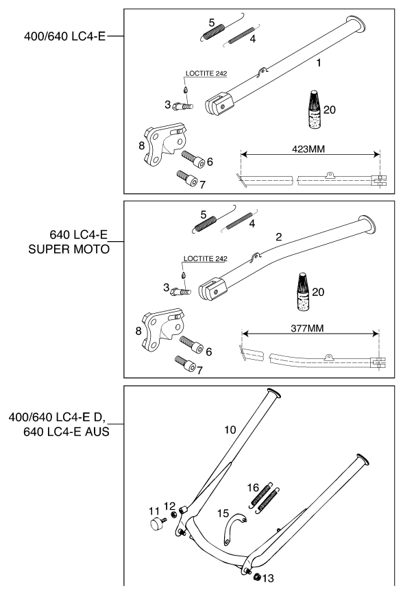 Sprängskiss: Side / Center Stand – KTM 640 LC4-E SILBER/18,5Lt 2000