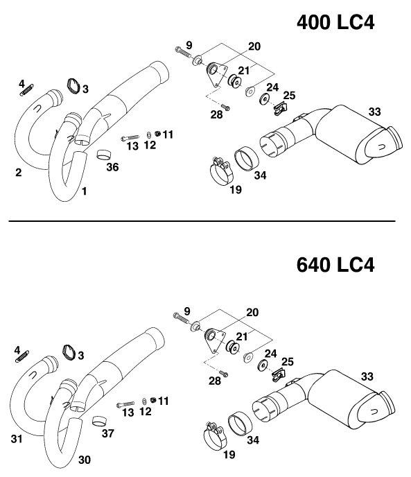 Sprängskiss: Exhaust System – KTM 640 LC 4 2000