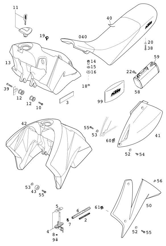 Sprängskiss: Tank, Seat – KTM 640 LC 4 2000