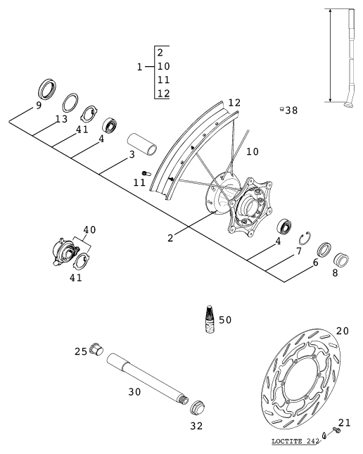 Sprängskiss: Front Wheel – KTM 640 LC4-E SILBER/18,5Lt 2000