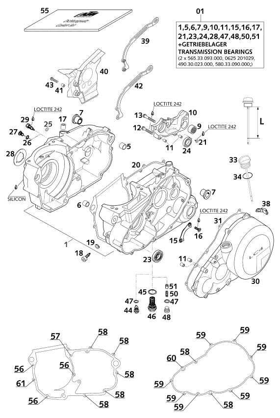 Sprängskiss: Engine Case – KTM 640 DUKE II LIME 2000