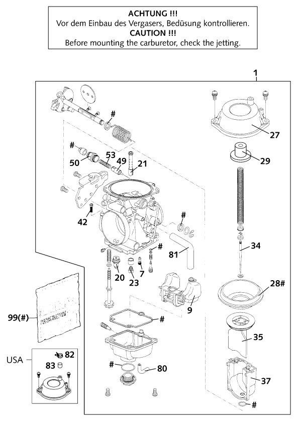 Sprängskiss: Carburetor – KTM 640 DUKE II LIME 2000
