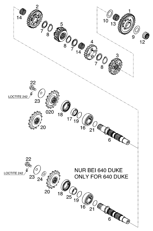 Sprängskiss: Transmission II - Countershaft – KTM 640 DUKE II LIME 2000
