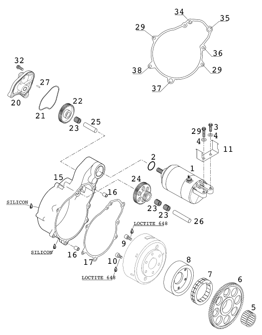 Sprängskiss: Electric Starter – KTM 640 DUKE II LIME 2000