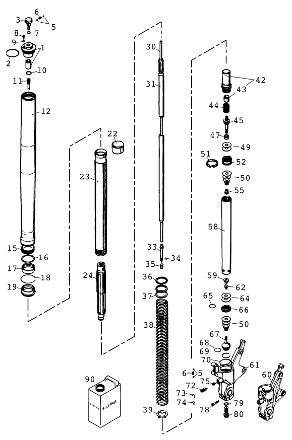 Sprängskiss: Front Fork Disassembled – KTM 640 DUKE II LIME 2000
