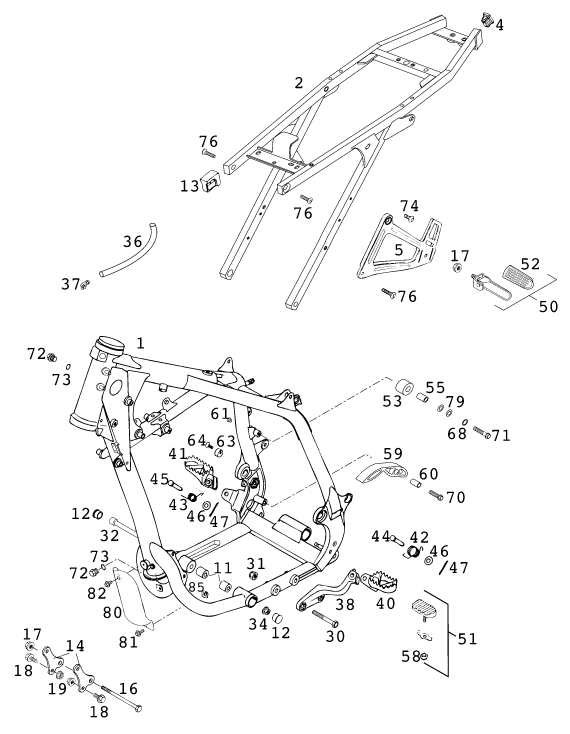 Sprängskiss: Frame – KTM 640 DUKE II LIME 2000