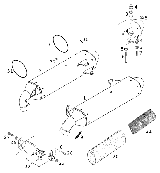 Sprängskiss: Exhaust System – KTM 640 DUKE II LIME 2000