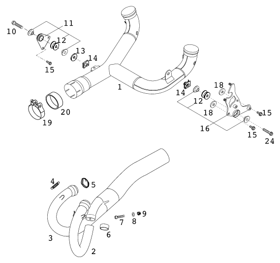 Sprängskiss: Exhaust System – KTM 640 DUKE II LIME 2001