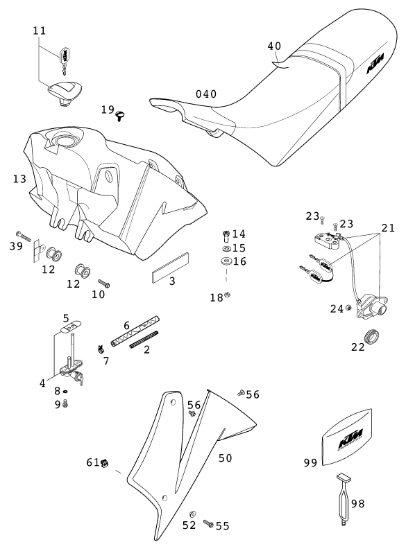 Sprängskiss: Tank, Seat – KTM 640 DUKE II LIME 2000