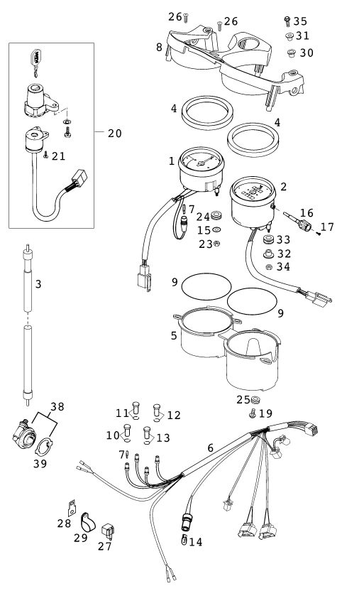 Sprängskiss: Instruments / Lock System – KTM 640 DUKE II LIME 2000