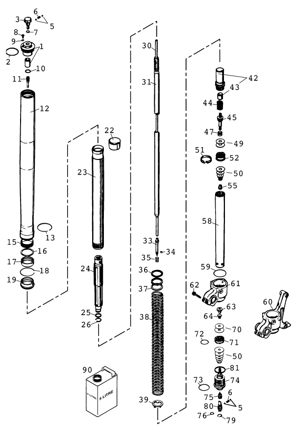 Sprängskiss: Front Fork Disassembled – KTM 520 SX RACING 2000