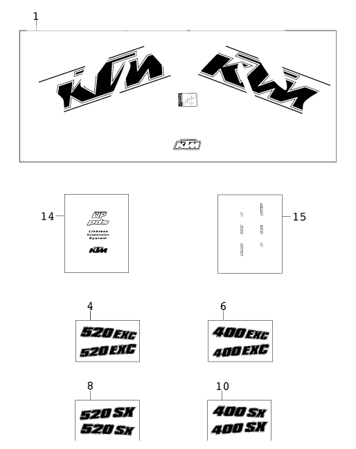 Sprängskiss: Decal – KTM 520 SX RACING 2000
