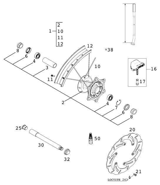 Sprängskiss: Front Wheel – KTM 520 SX RACING 2000