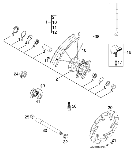 Sprängskiss: Front Wheel – KTM 520 SX RACING 2000