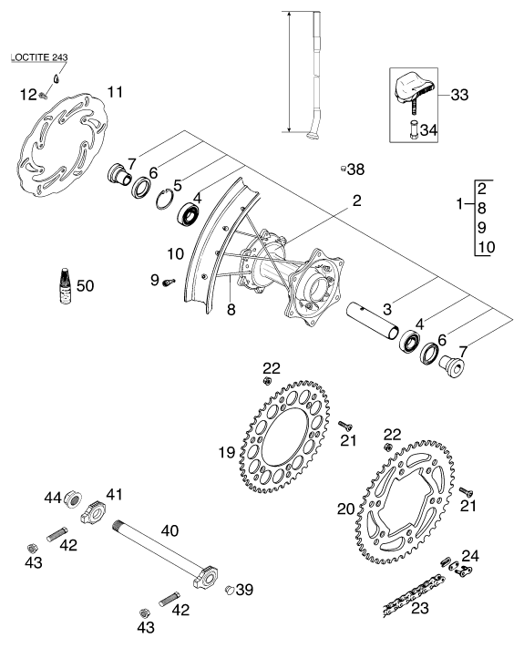 Sprängskiss: Rear Wheel – KTM 520 SX RACING 2000