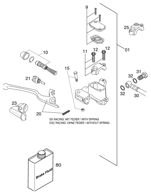 Sprängskiss: Front Brake Control – KTM 520 SX RACING 2000