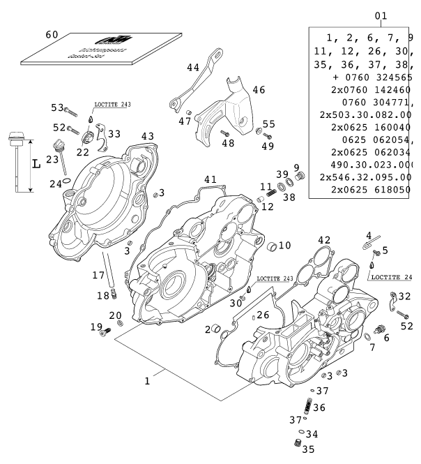 Sprängskiss: Engine Case – KTM 400 EXC RACING 2000