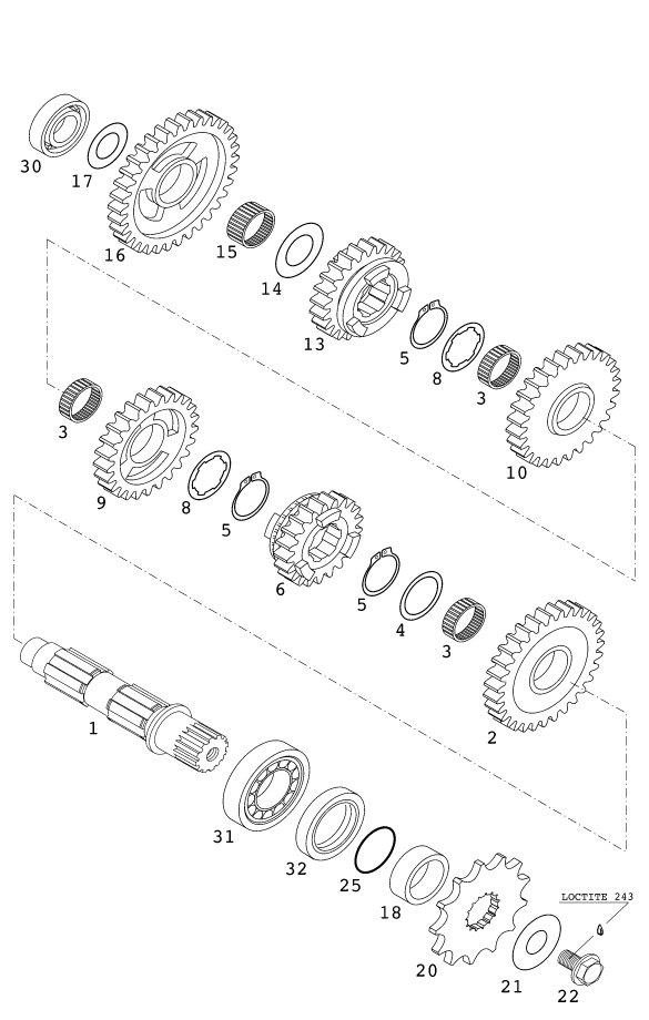 Sprängskiss: Transmission II - Countershaft – KTM 400 EXC RACING 2000