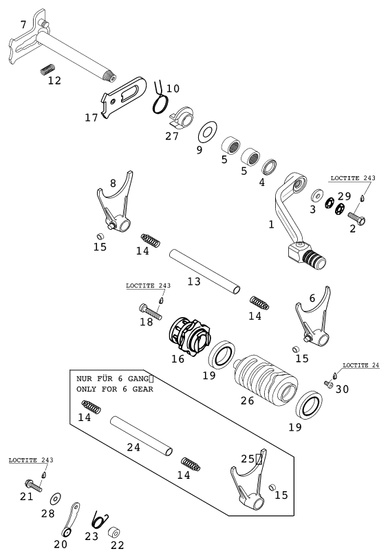 Sprängskiss: Shifting Mechanism – KTM 400 EXC RACING 2000
